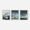 Zestaw obrazy w ramie, plakaty - góry, śnieg, woda - rama drewno