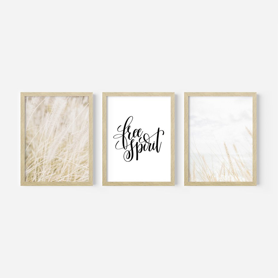 Zestaw obrazy w ramie, plakaty - trawa, natura, lekkość - rama drewno