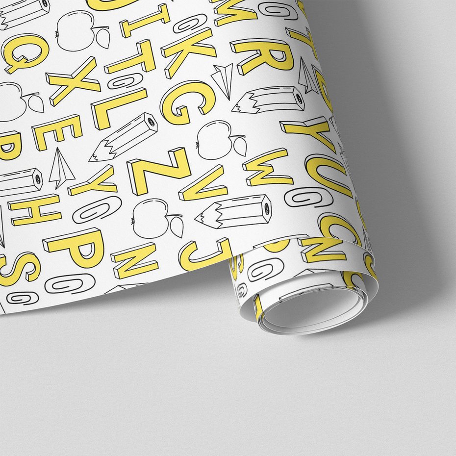 Tapeta - dziecięca, litery, ołówki, jabłka