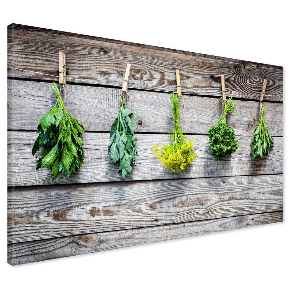 Obraz na płótnie - zioła, przyprawy, drewno