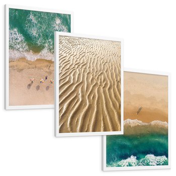 Zestaw obrazy w ramie, plakaty - plaża, morze, piasek - rama biała