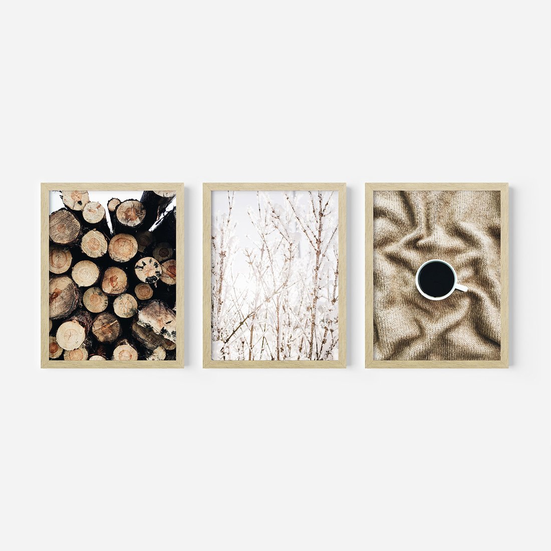Zestaw obrazy w ramie, plakaty - drewno, zima, sweter - rama drewno