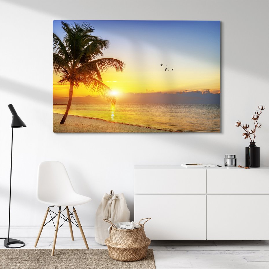 Obraz na płótnie - plaża, morze, zachód słońca