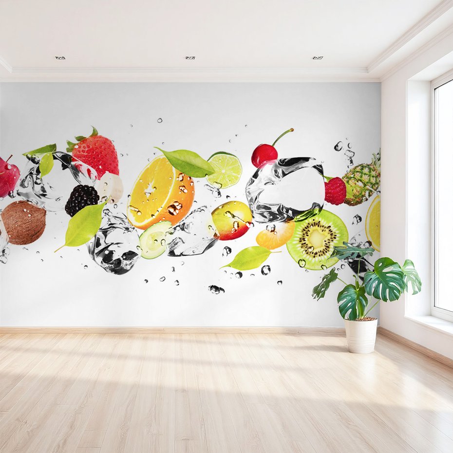 Fototapeta - owoce, kostki lodu, świeżość