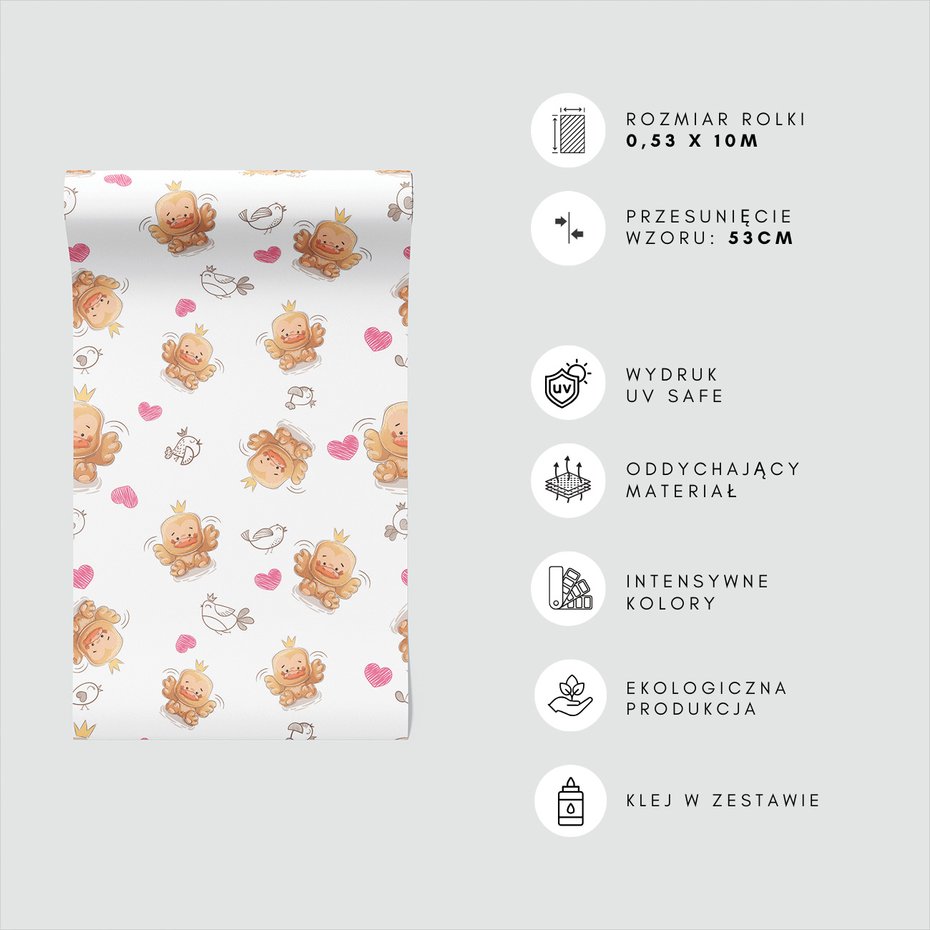 Tapeta - dziecięca, kaczka, ptaki, serca