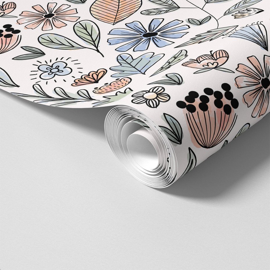 Tapeta - kwiaty, liście, wzór