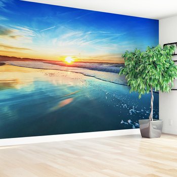 Fototapeta - plaża, zachód słońca, morze