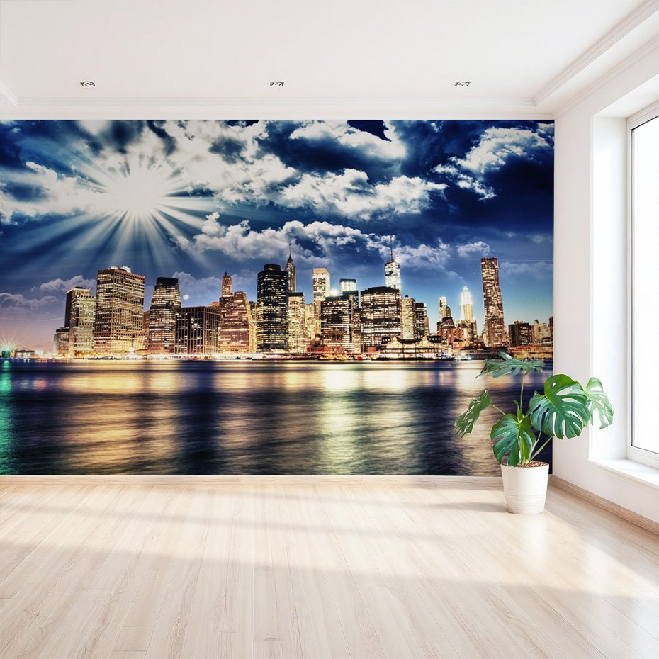 Fototapeta - miasto, noc, woda