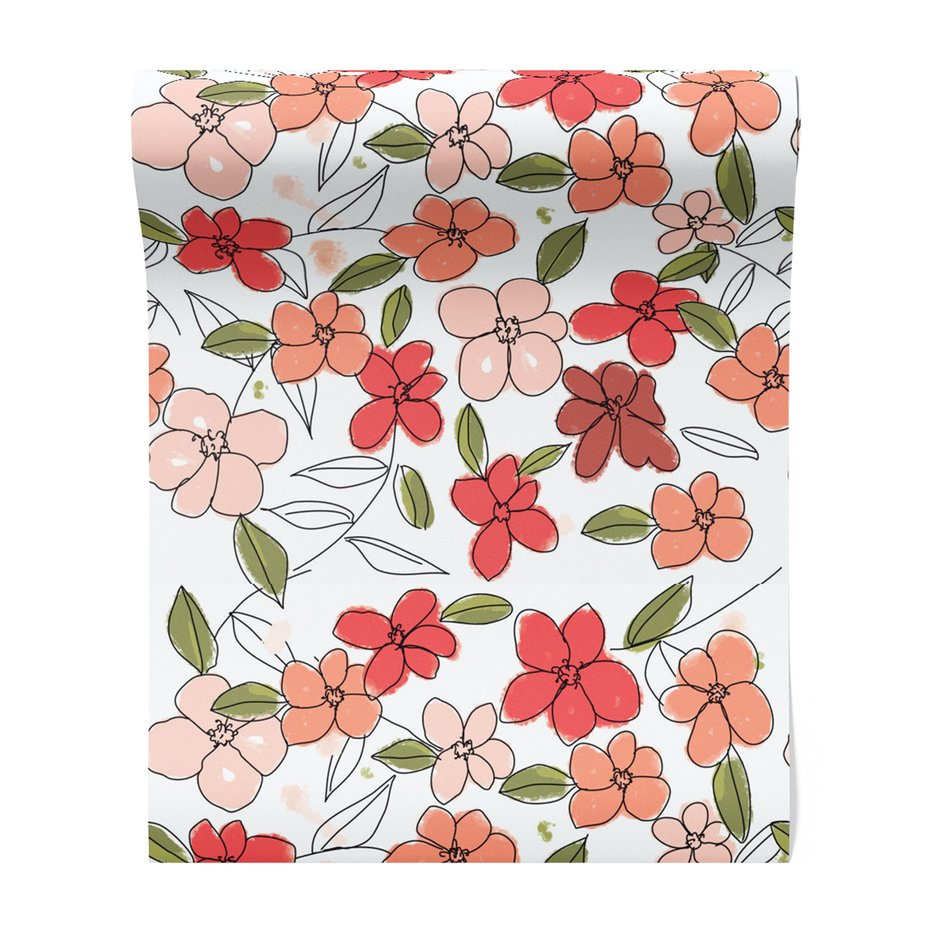 Tapeta - kwiaty, liście, kontur