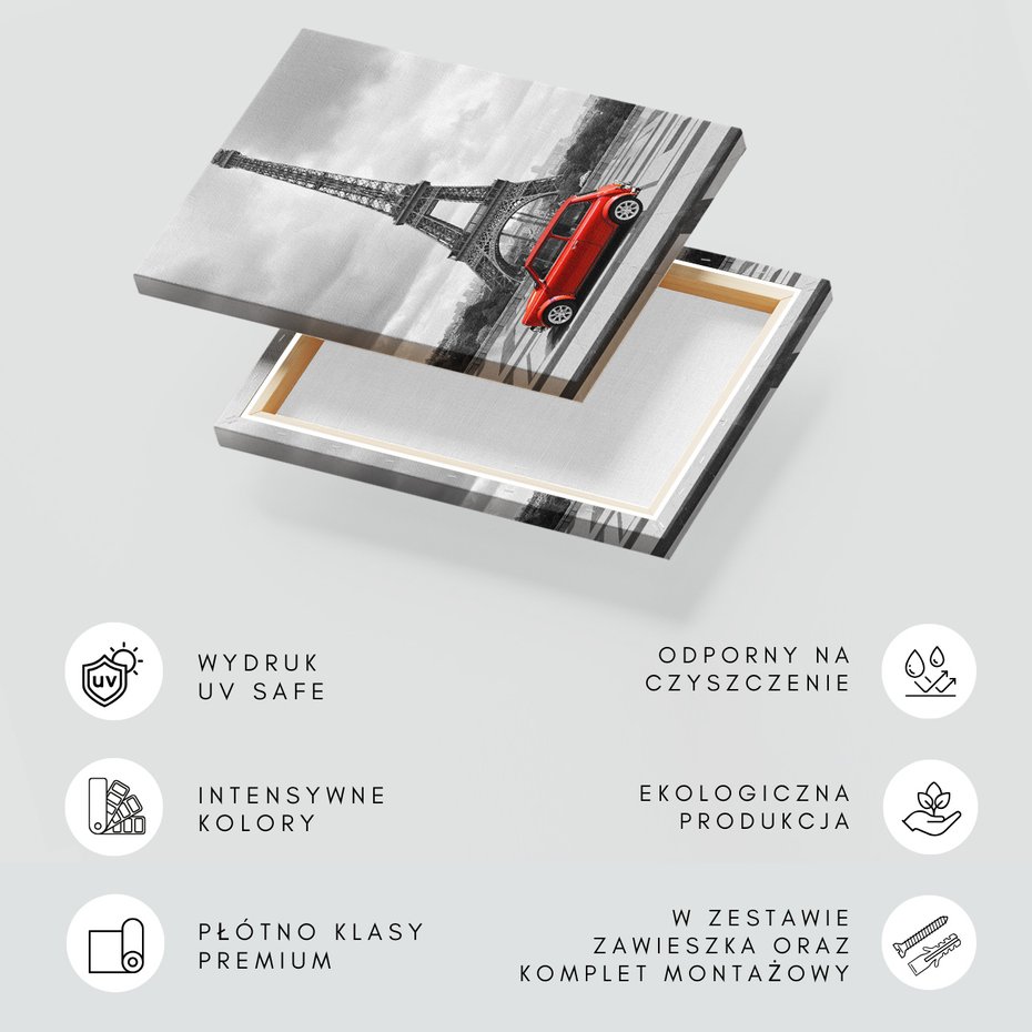Obraz na płótnie - Paryż, wieża Eiffla, samochód