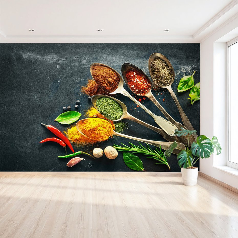 Fototapeta - przyprawy, jedzenie, łyżki