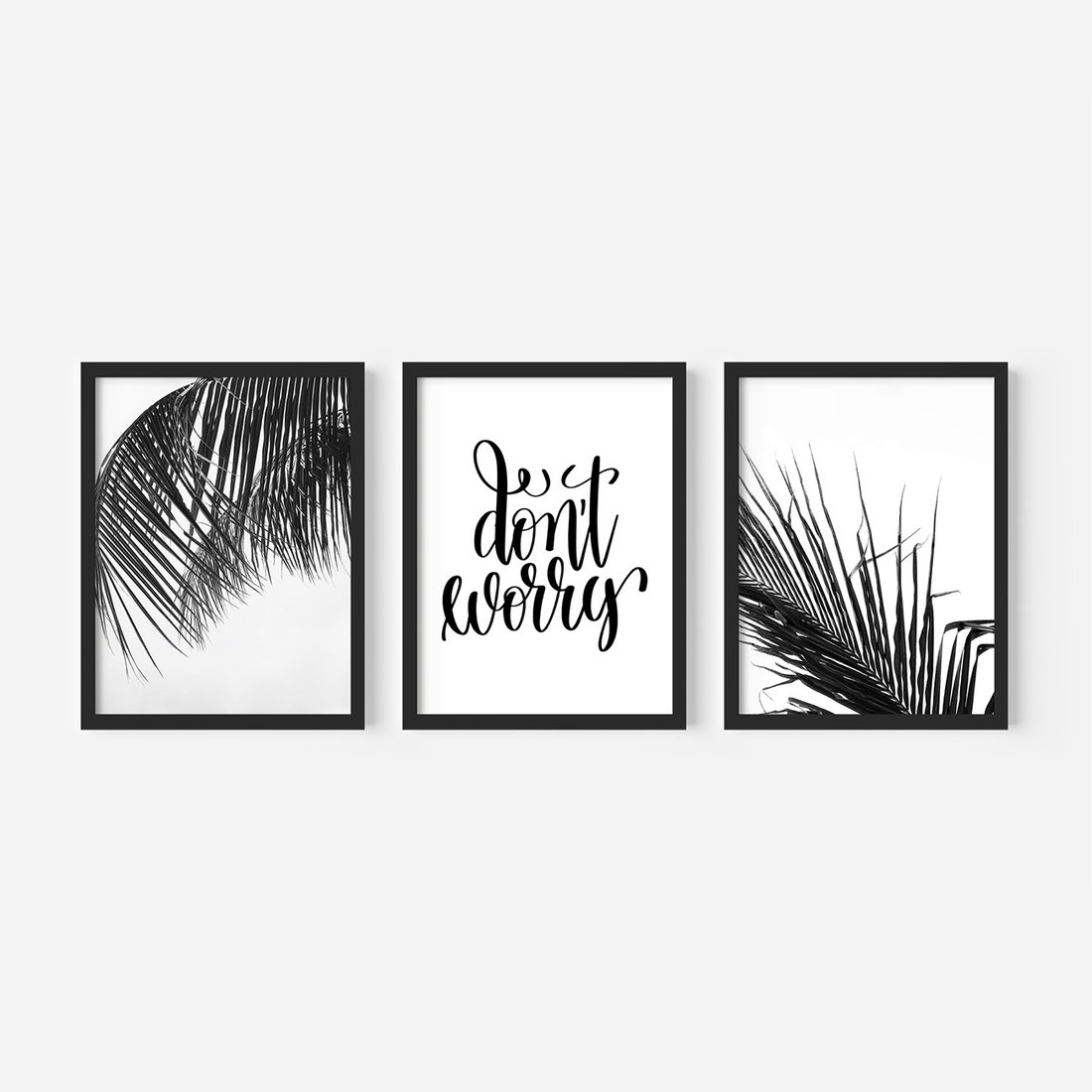 Zestaw obrazy w ramie, plakaty - liście,roślina,czarny - rama czarna