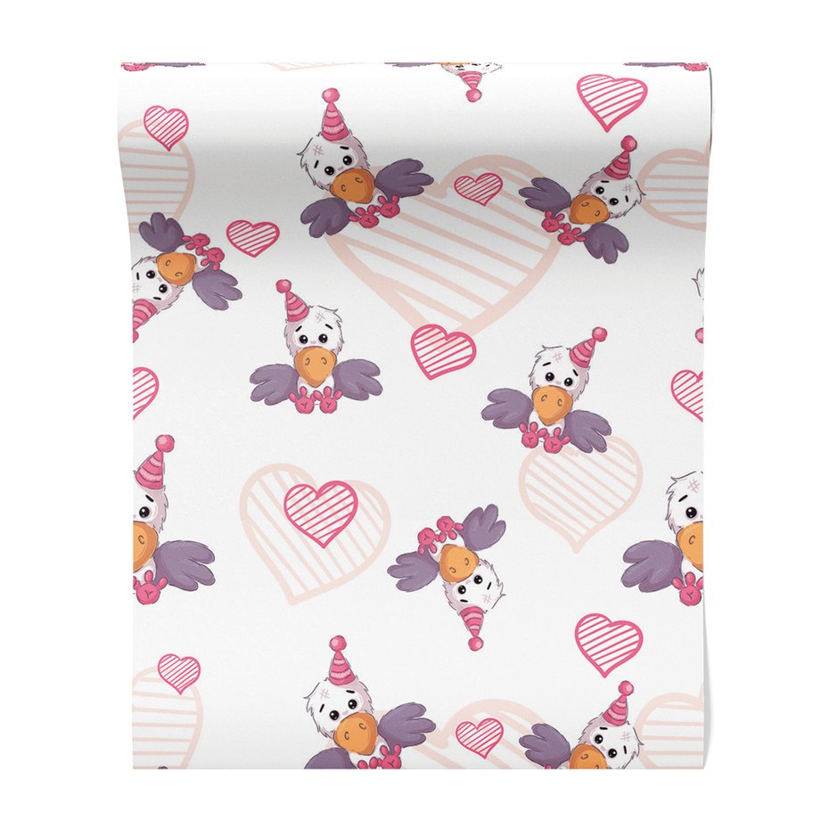 Tapeta - dziecięca, ptak, serca,