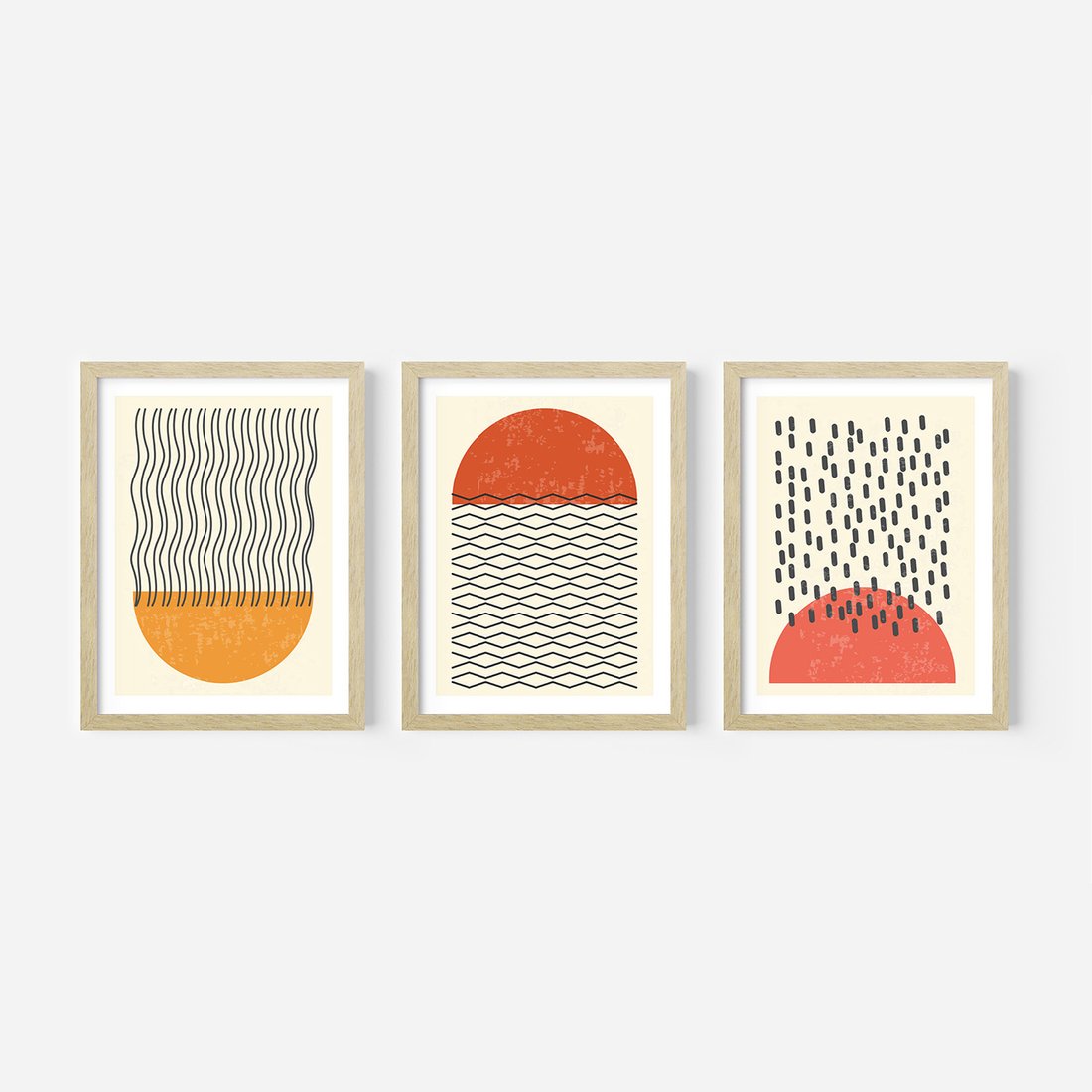 Zestaw obrazy w ramie, plakaty - abstrakcja, minimalizm, wzory - rama drewno