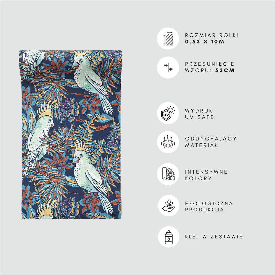 Tapeta - papuga, liście, kwiaty