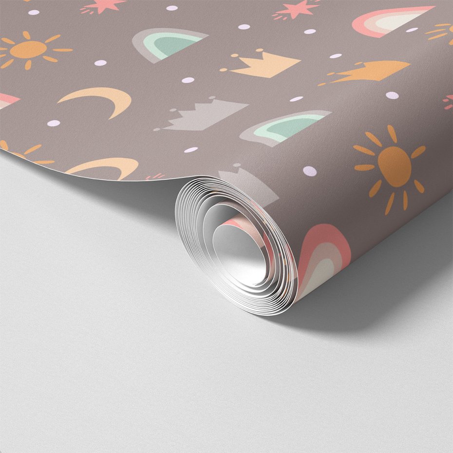 Tapeta - dziecięca, korona, słońce, tęcza