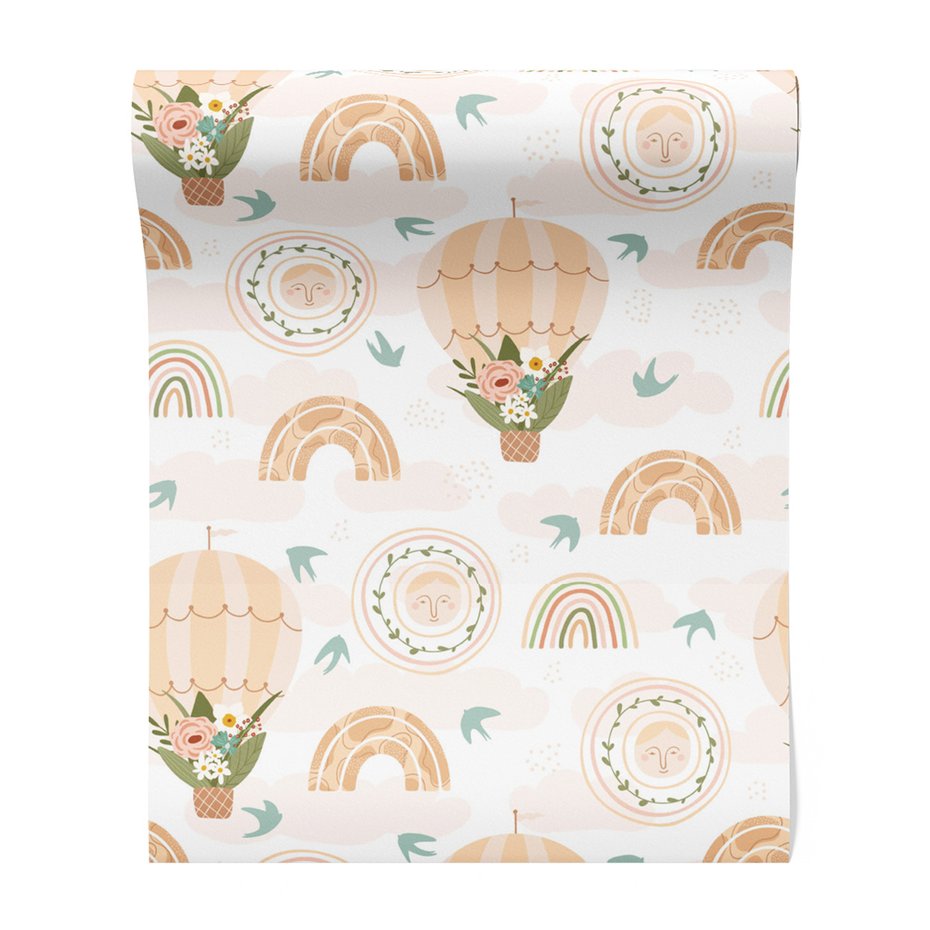 Tapeta - dziecięca, balony, tęcze, ptaki