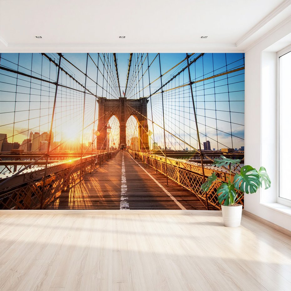 Fototapeta - most, miasto, wschód słońca