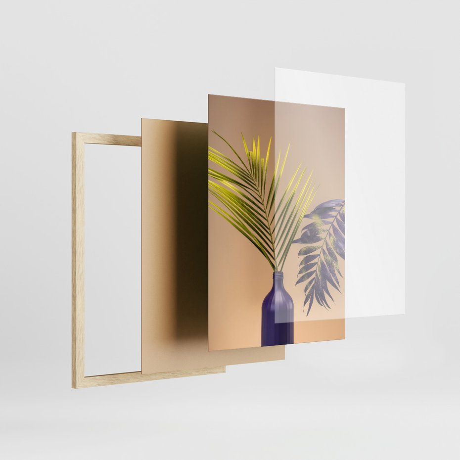 Zestaw obrazy w ramie, plakaty - liście, rośliny, minimalizm - rama drewno