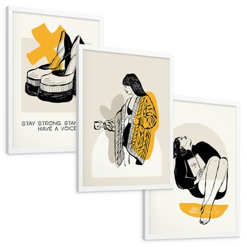 Zestaw obrazy w ramie, plakaty - kobiety, buty, moda - rama biała