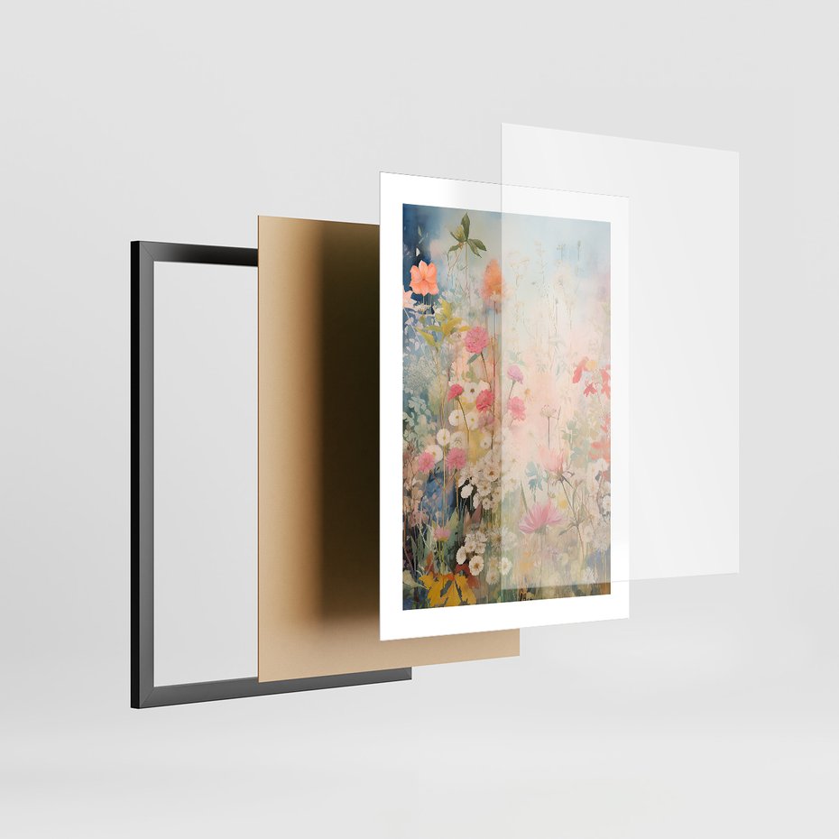 Zestaw obrazy w ramie, plakaty - kwiaty, rośliny, delikatne - rama czarna