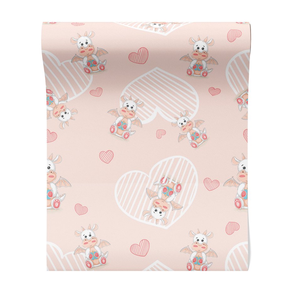 Tapeta - dziecięca, smoki, serca,