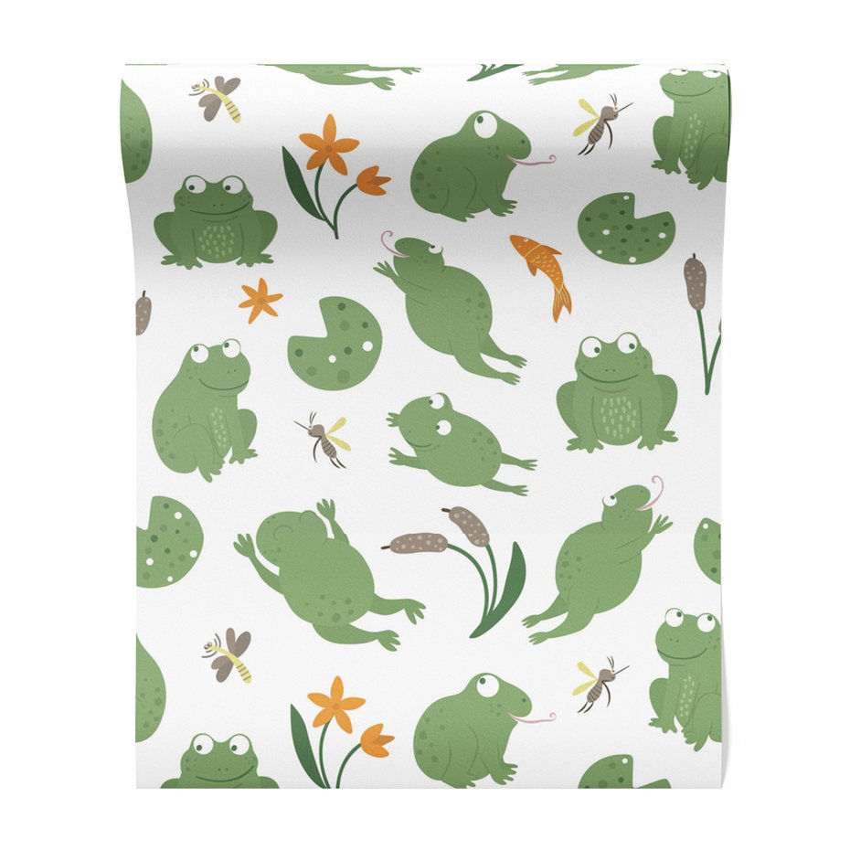 Tapeta - dziecięca, żaby, kwiaty, ryba