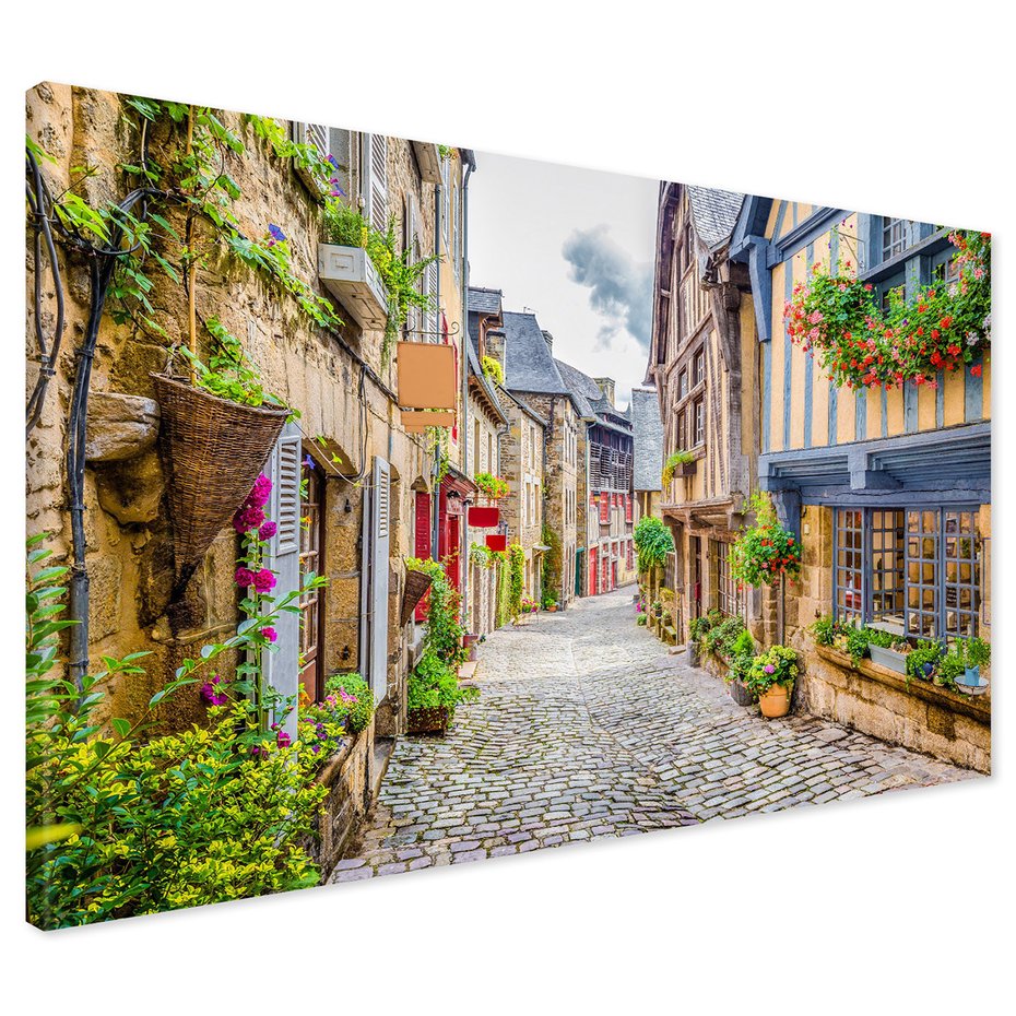Obraz na płótnie - uliczka, kwiaty, budynki