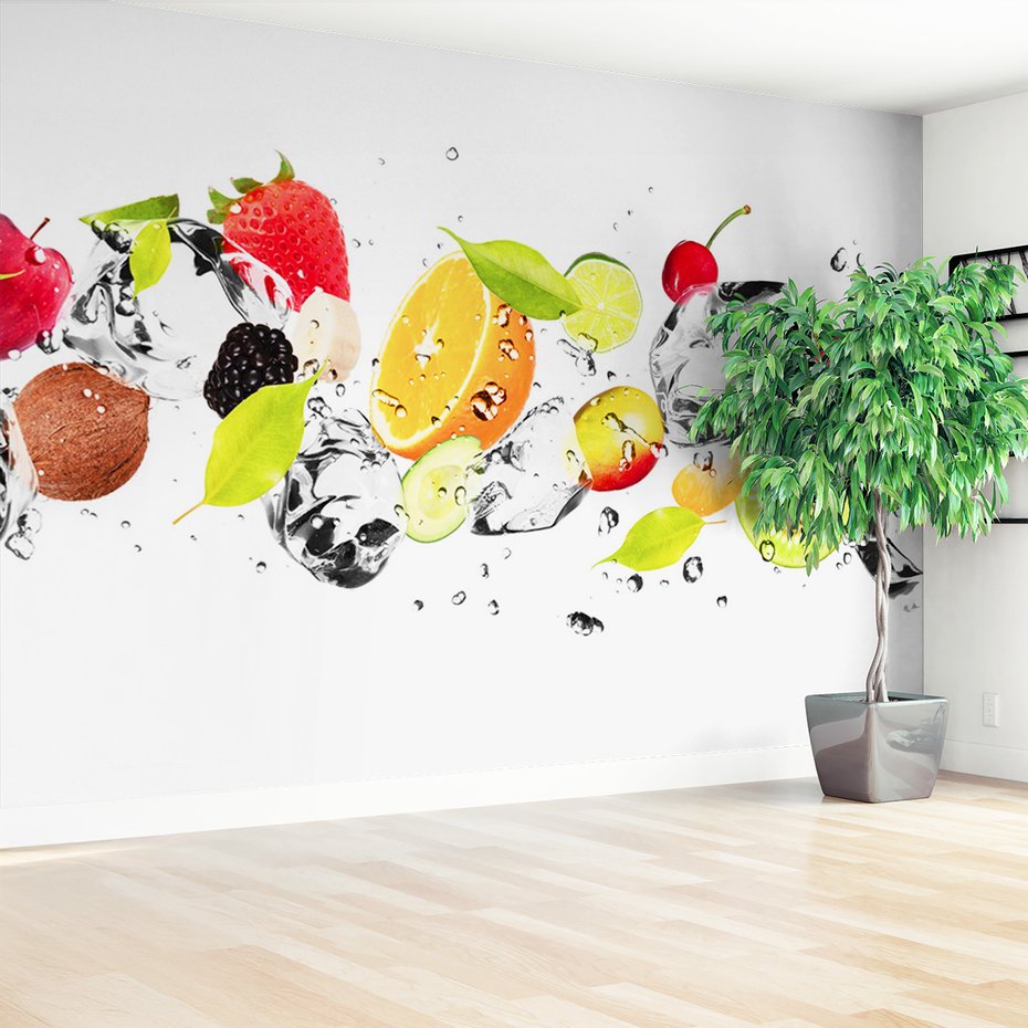 Fototapeta - owoce, kostki lodu, świeżość