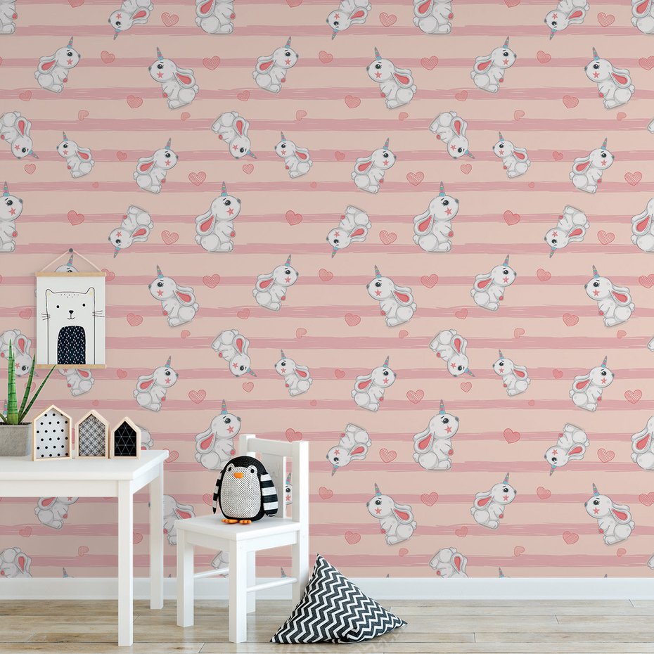 Tapeta - dziecięca, królik, serce, tło