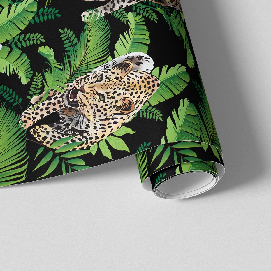 Tapeta - liście, lampart, dżungla