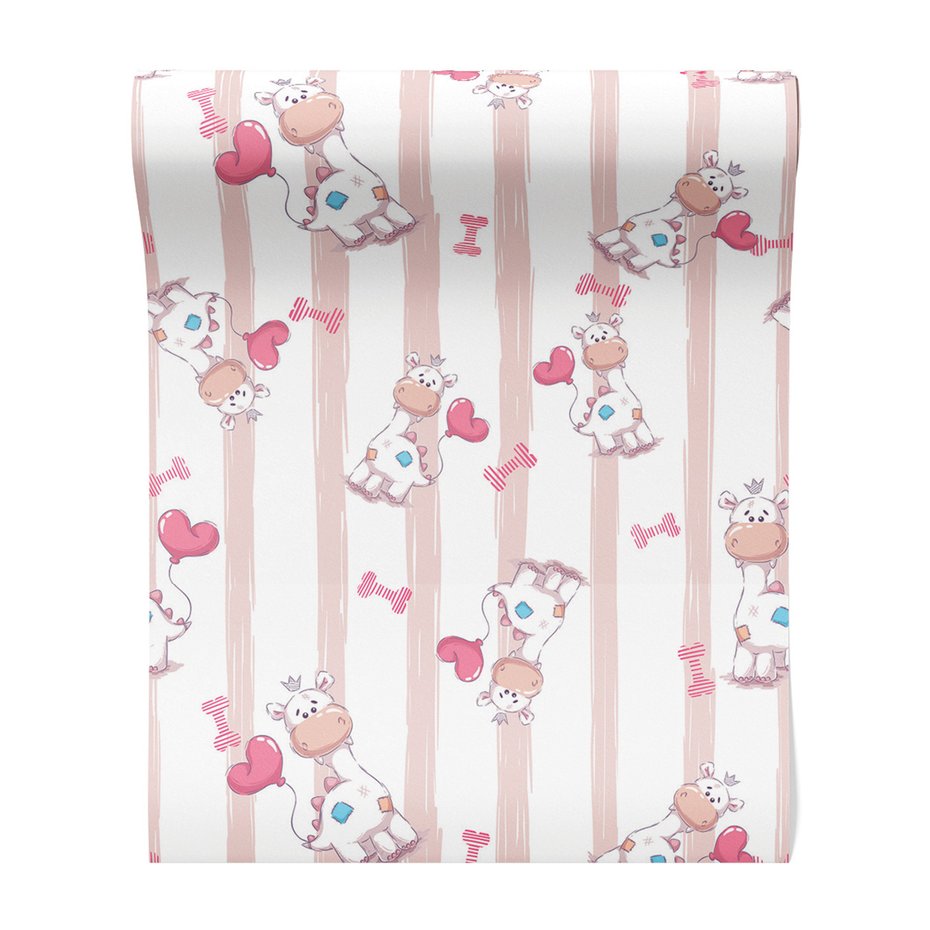 Tapeta - dziecięca, żyrafa, serce,