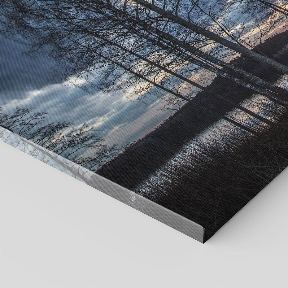 Obraz na płótnie - jezioro, drzewa, zachód słońca