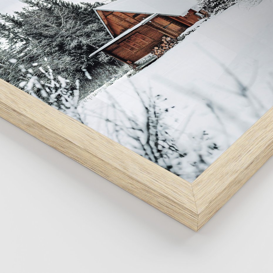 Zestaw obrazy w ramie, plakaty - zima, śnieg, drzewa - rama drewno