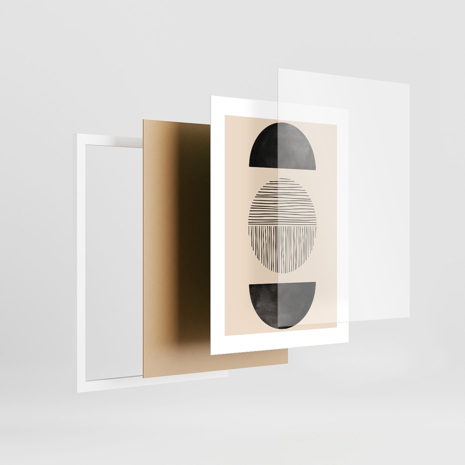 Zestaw obrazy w ramie, plakaty - abstrakcja, minimalizm, geometria - rama biała