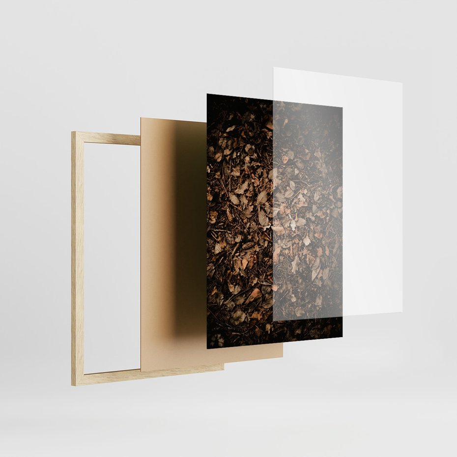 Zestaw obrazy w ramie, plakaty - liście, jesień, brązowy - rama drewno