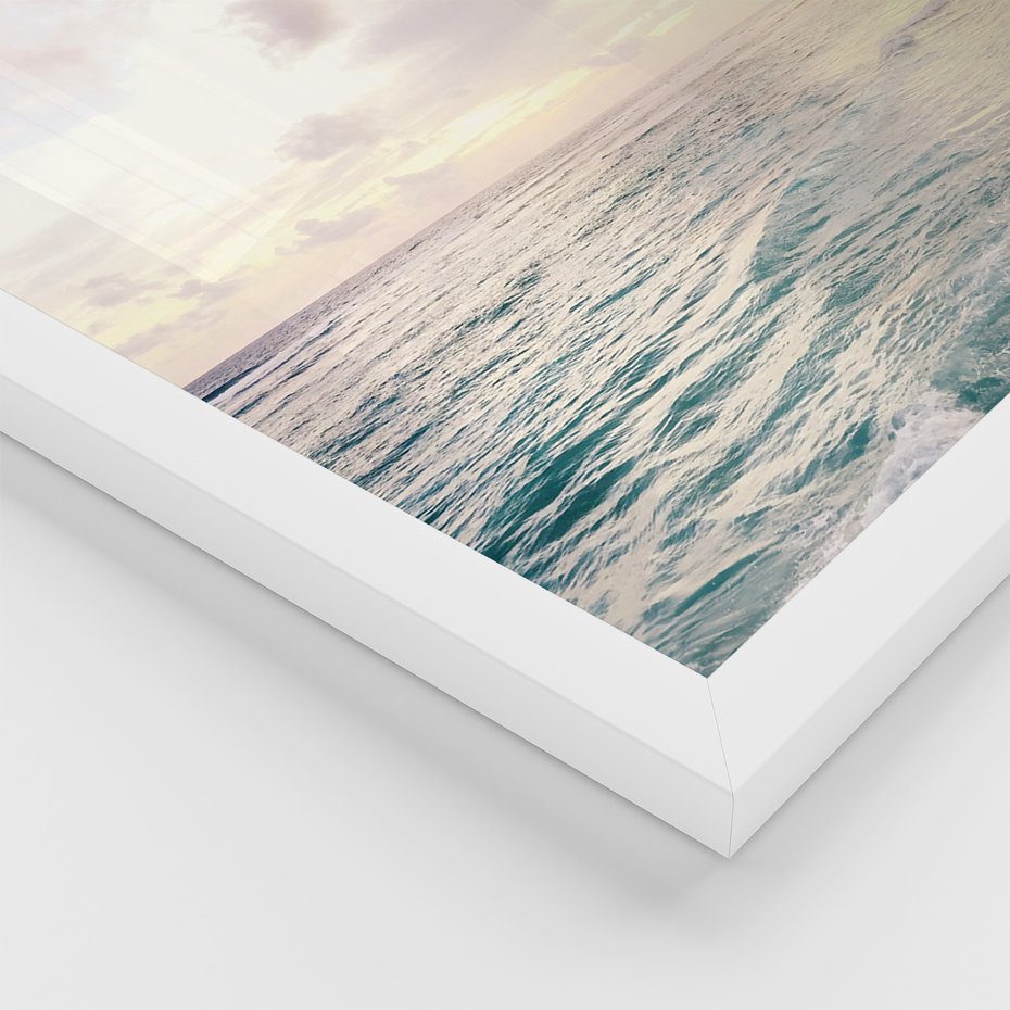 Zestaw obrazy w ramie, plakaty - plaża,palma,napis - rama biała