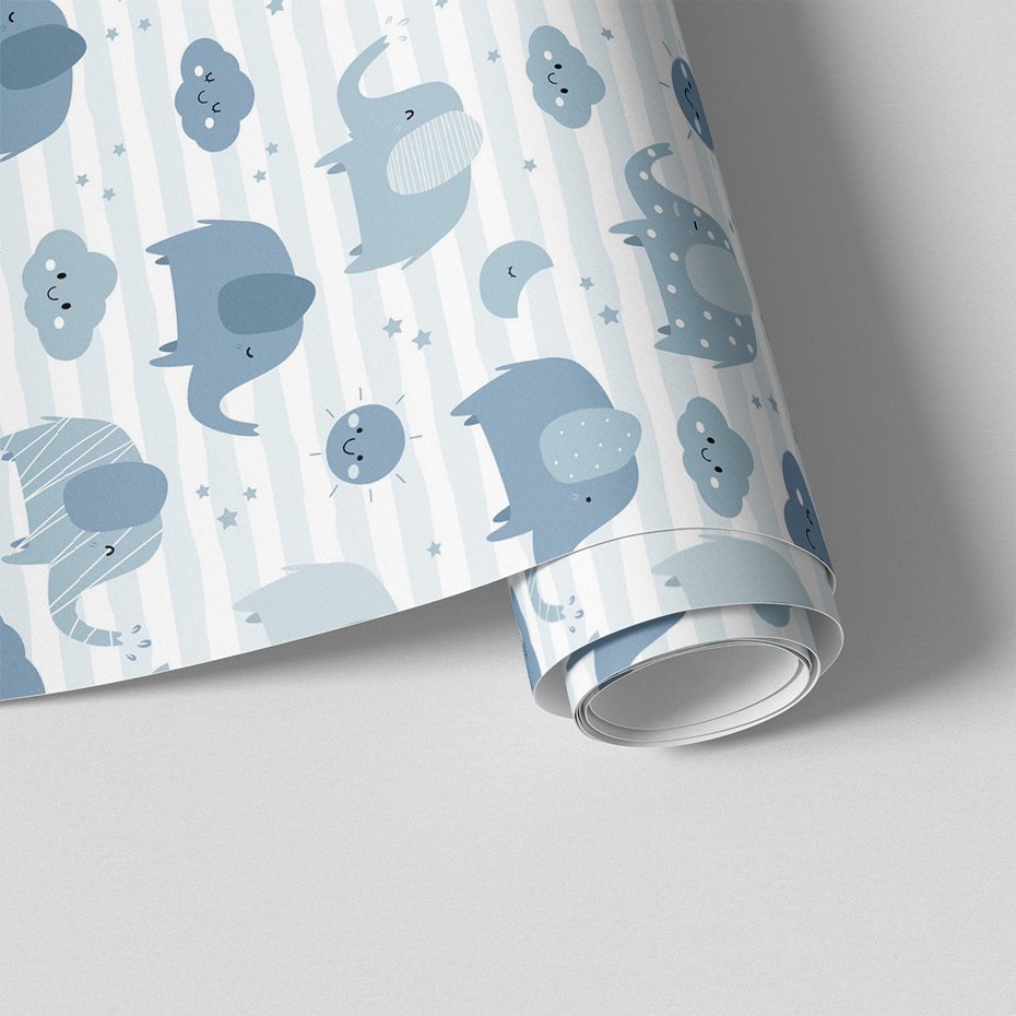 Tapeta - dziecięca, słonie, chmury, słońce