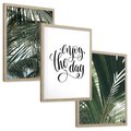 Zestaw obrazy w ramie, plakaty - liście,palmy,tropikalne - rama drewno