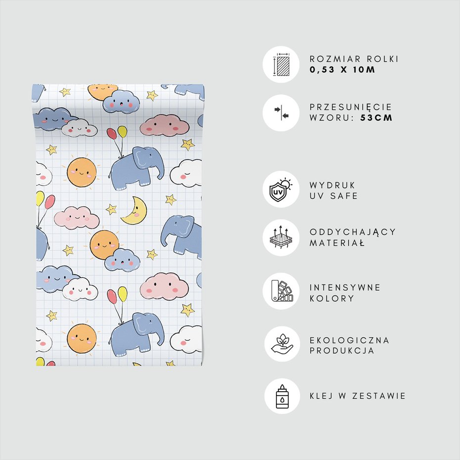 Tapeta - dziecięca, słońce, chmury, gwiazdy