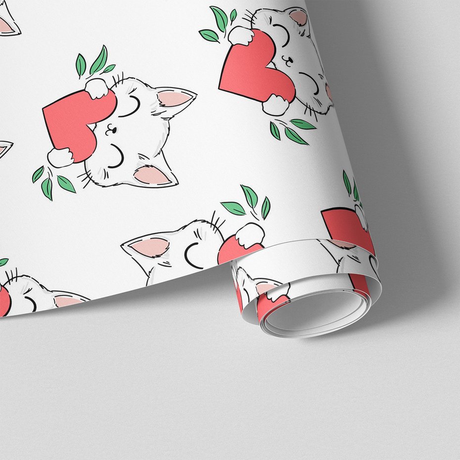 Tapeta - dziecięca, kot, serce, liście