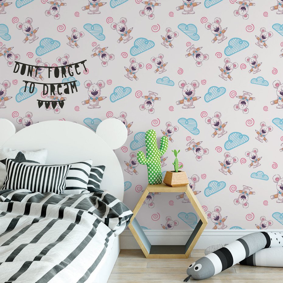 Tapeta - dziecięca, myszy, chmury, spirale