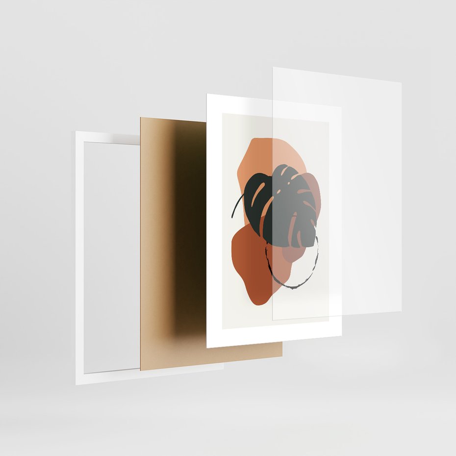 Zestaw obrazy w ramie, plakaty - liście, monstera, abstrakcja - rama biała