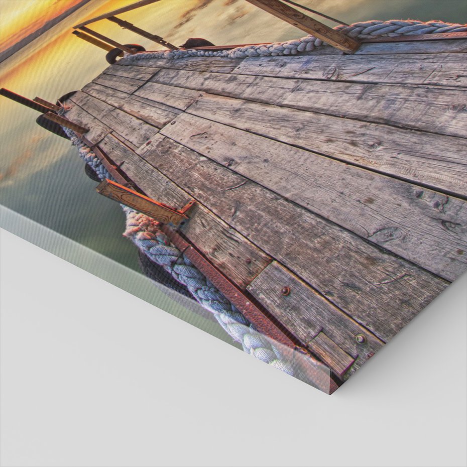 Obraz na płótnie - zachód słońca, jezioro, ptaki