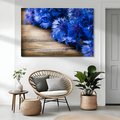 Obraz na płótnie - kwiaty, niebieski, drewno