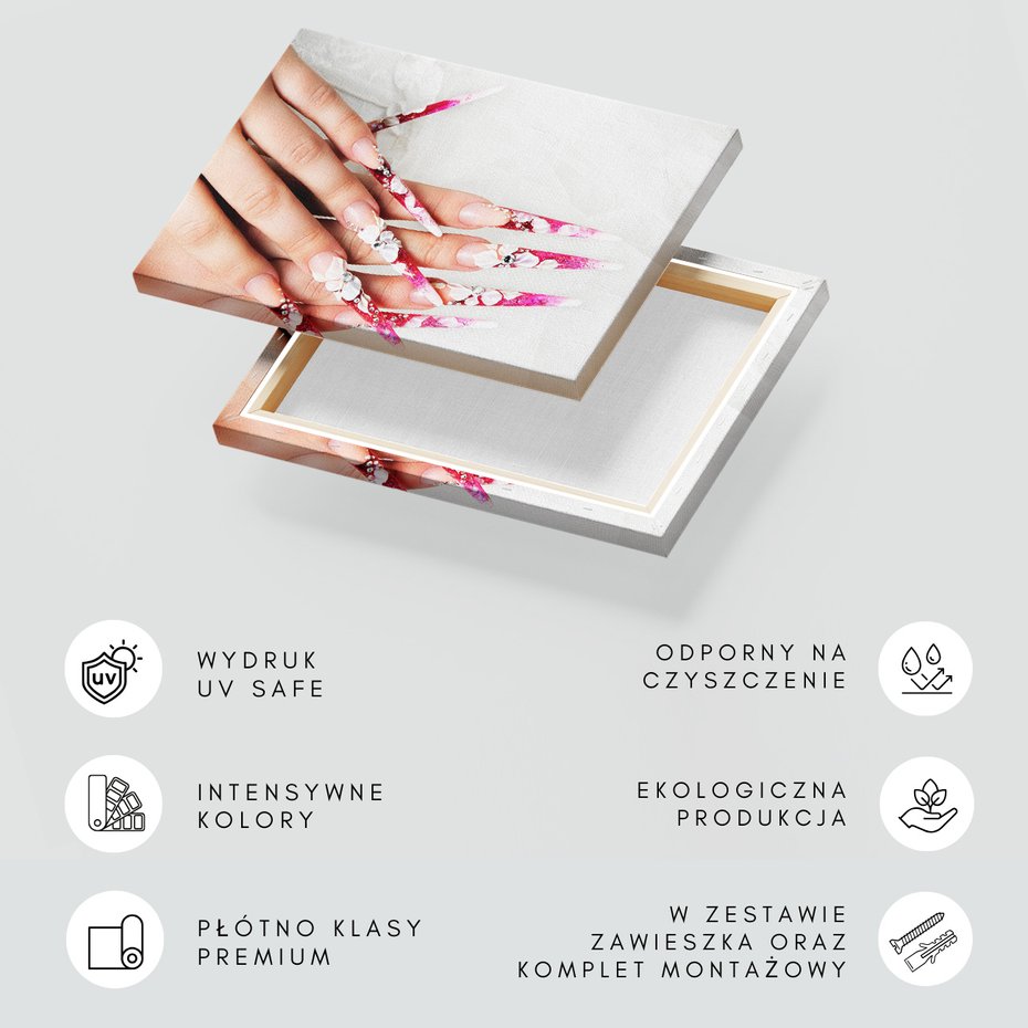 Obraz na płótnie - manicure, paznokcie, kwiaty