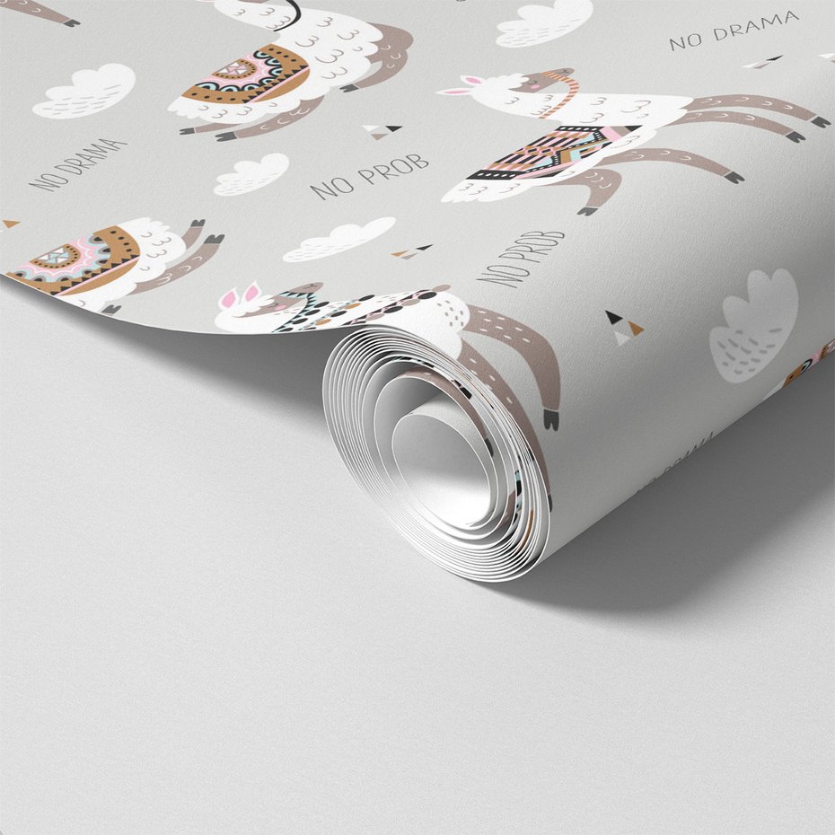 Tapeta - dziecięca, lama, chmury, napisy