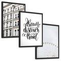 Zestaw obrazy w ramie, plakaty - budynek,typografia,koło - rama czarna