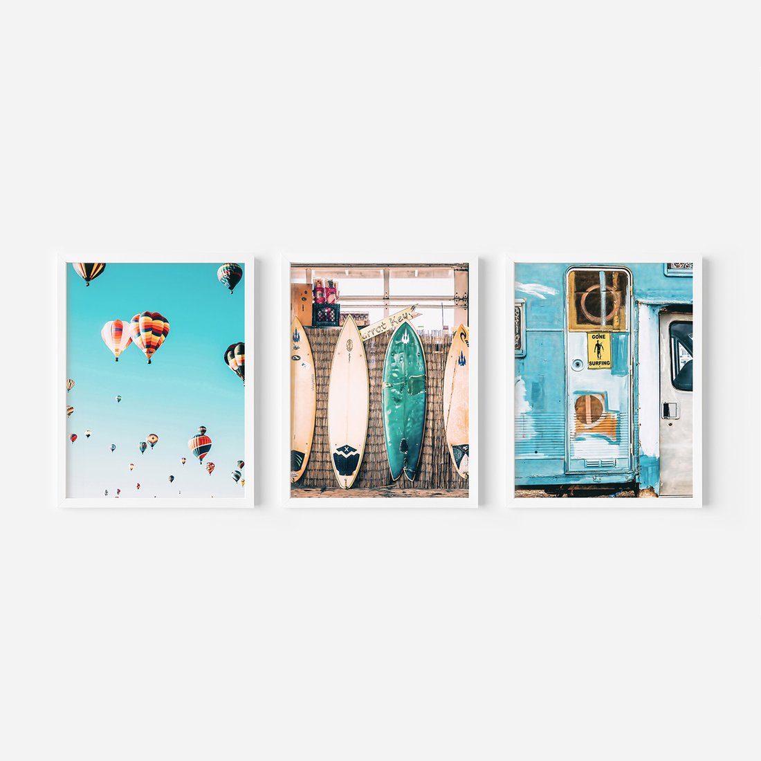 Zestaw obrazy w ramie, plakaty - podróże, plaża, wakacje - rama biała
