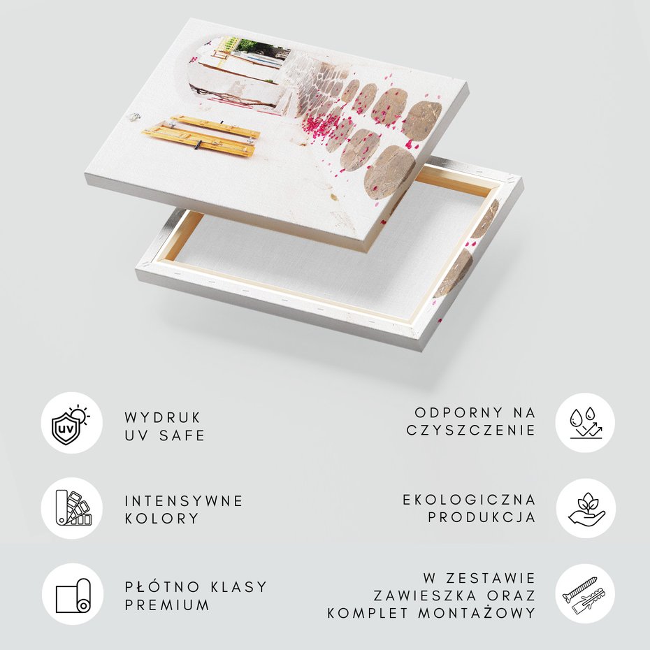 Obraz na płótnie - uliczka, kwiaty, biały